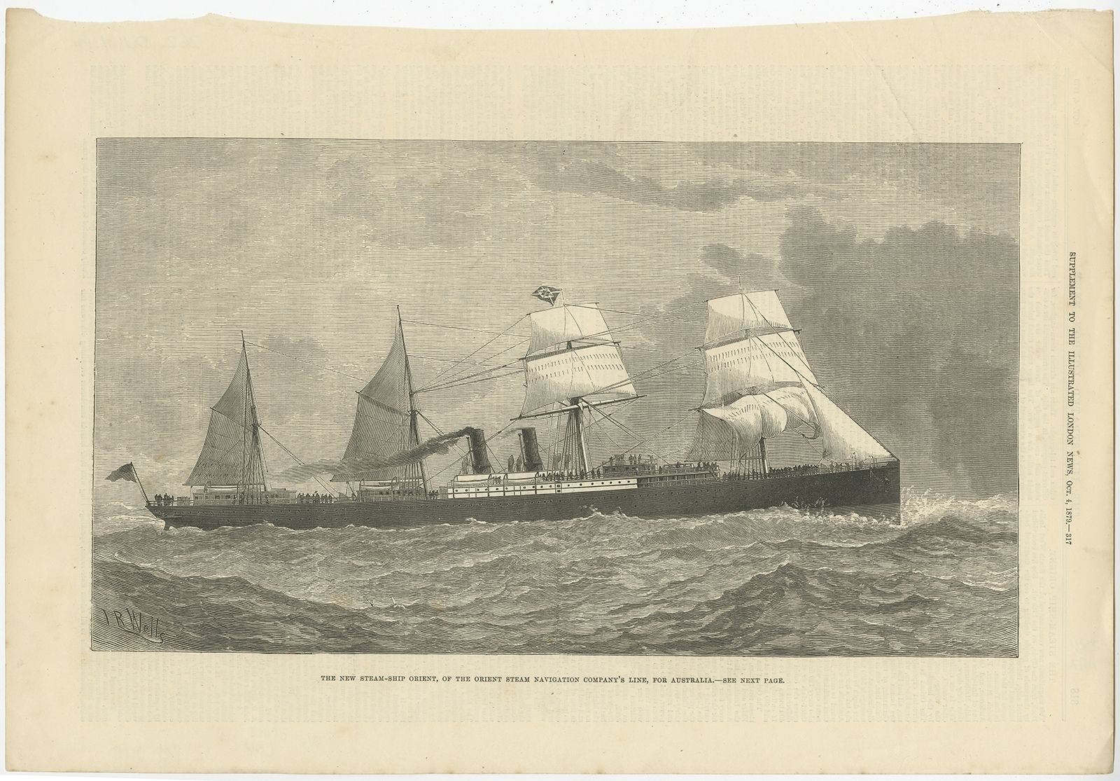Antique Print Of The New Steamship 'Orient' (1879)