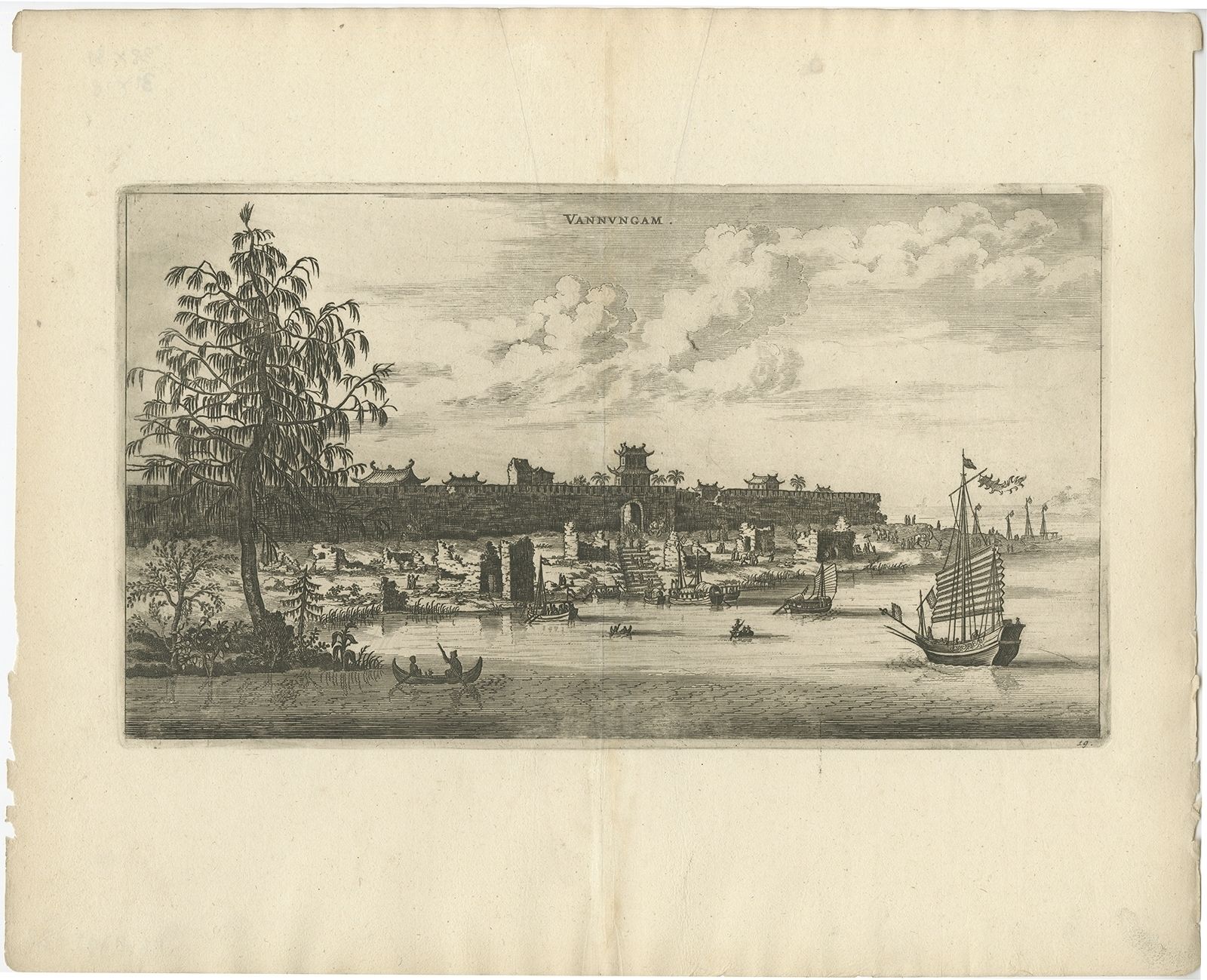 Antique Print Of The City Of Uannungam By Nieuhof (1668)