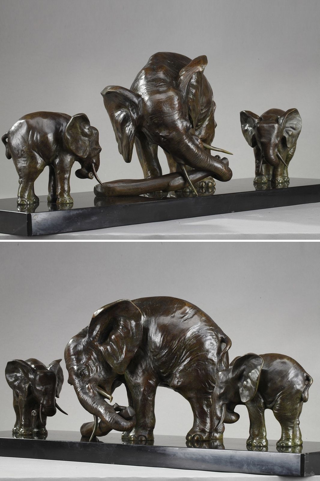 Statue en bronze « Elephant With Its Two Baby Elephants », par Ulisse Caputo (1872-1948)