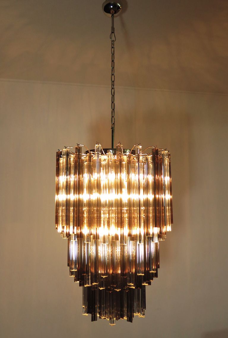 Lighting Huge Murano Chandelier Trasaparent And Smoked Triedri – 184 Prism – Mariangela Model photo