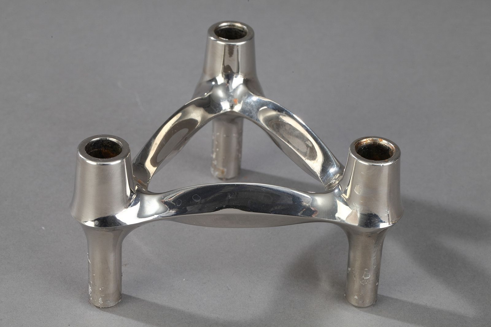 305.0 Ensemble de 3 bougeoirs en métal chromé par BMF photo