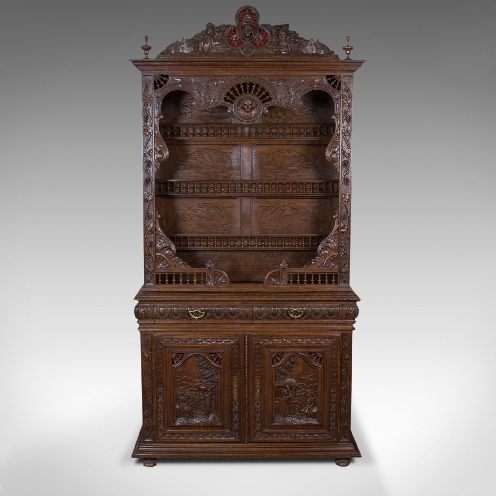 Antique, Breton Cabinet, Carved French Sideboard, Oak, Late 19th Century C.1880 photo vinterior