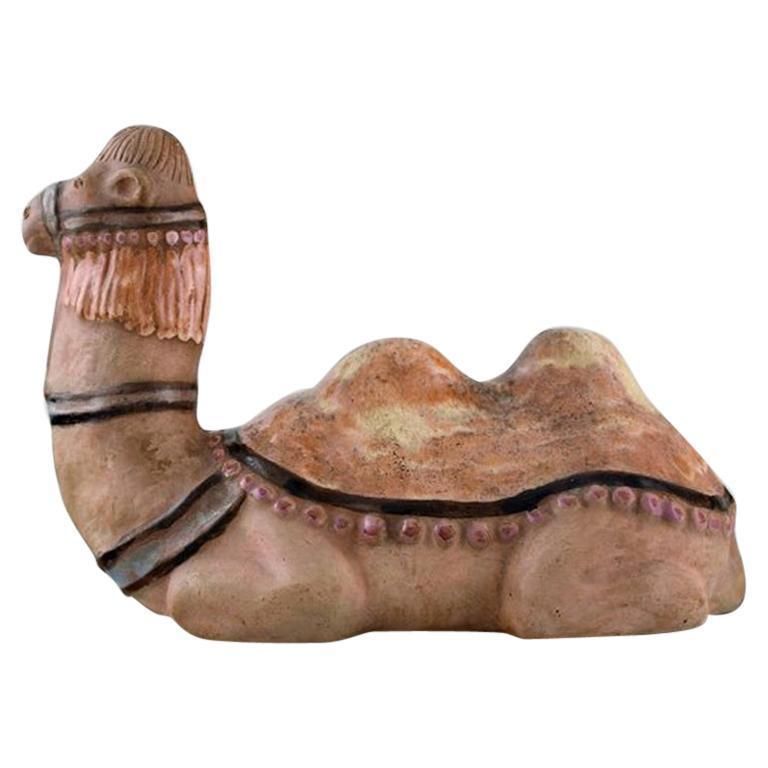 Rutebo Leksand, Sweden, Large Money Box In Shape Of A Camel In Glazed Stoneware