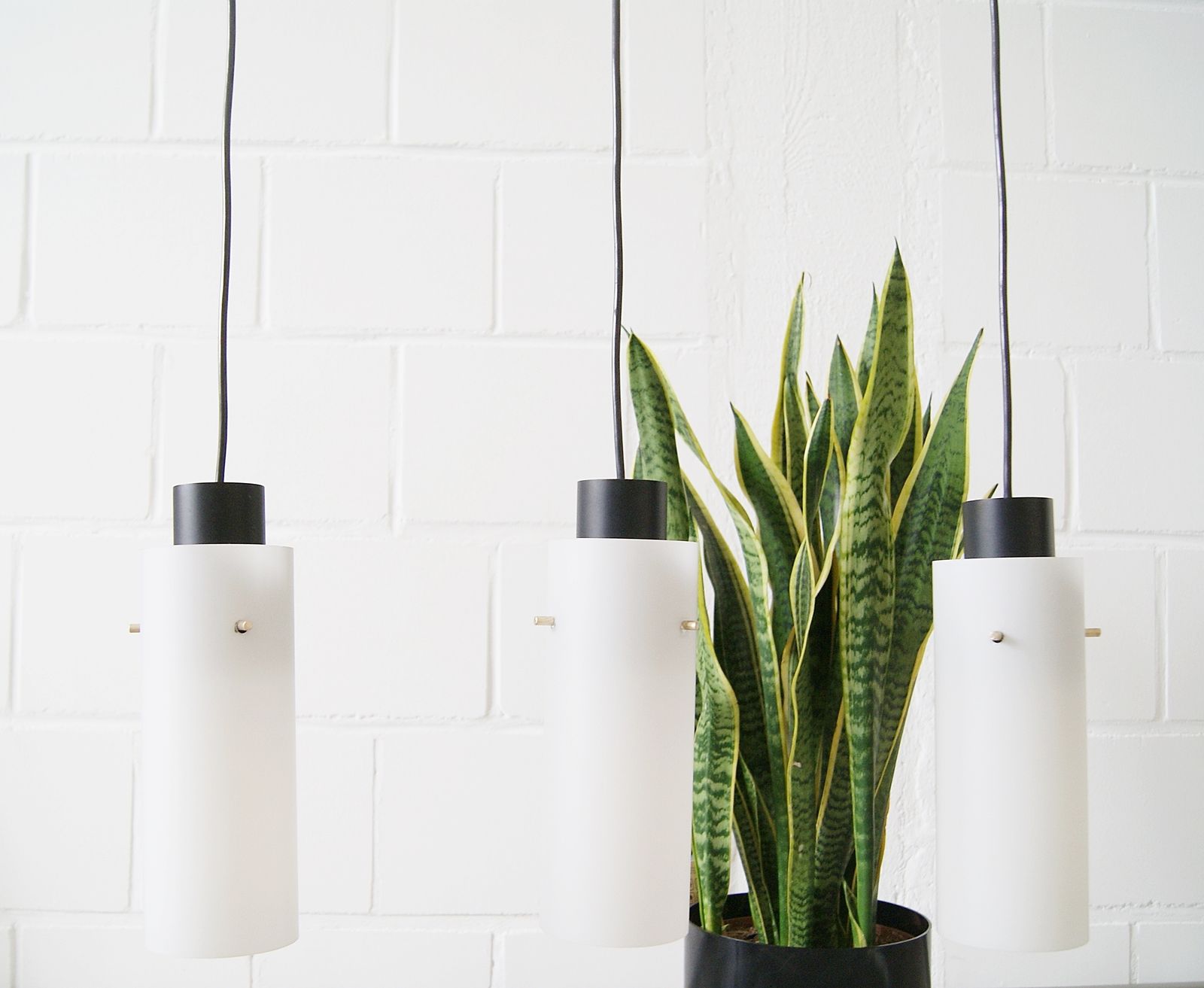 photo furniture Three Arm Pendant Lamp Made Of Opaline Glass And Metal, Cascade Lamp, Minimalist Lighting