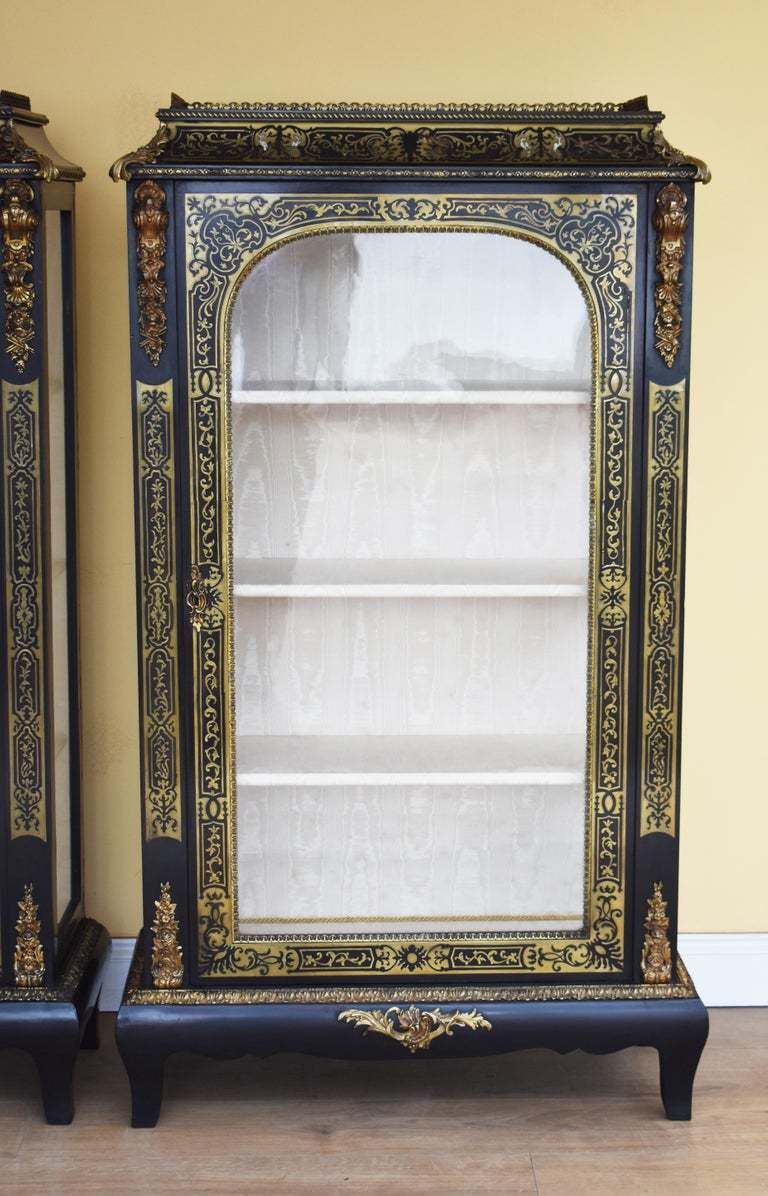 Pair Of 19th Century French Ebonised Boulle Cabinets photo for sale