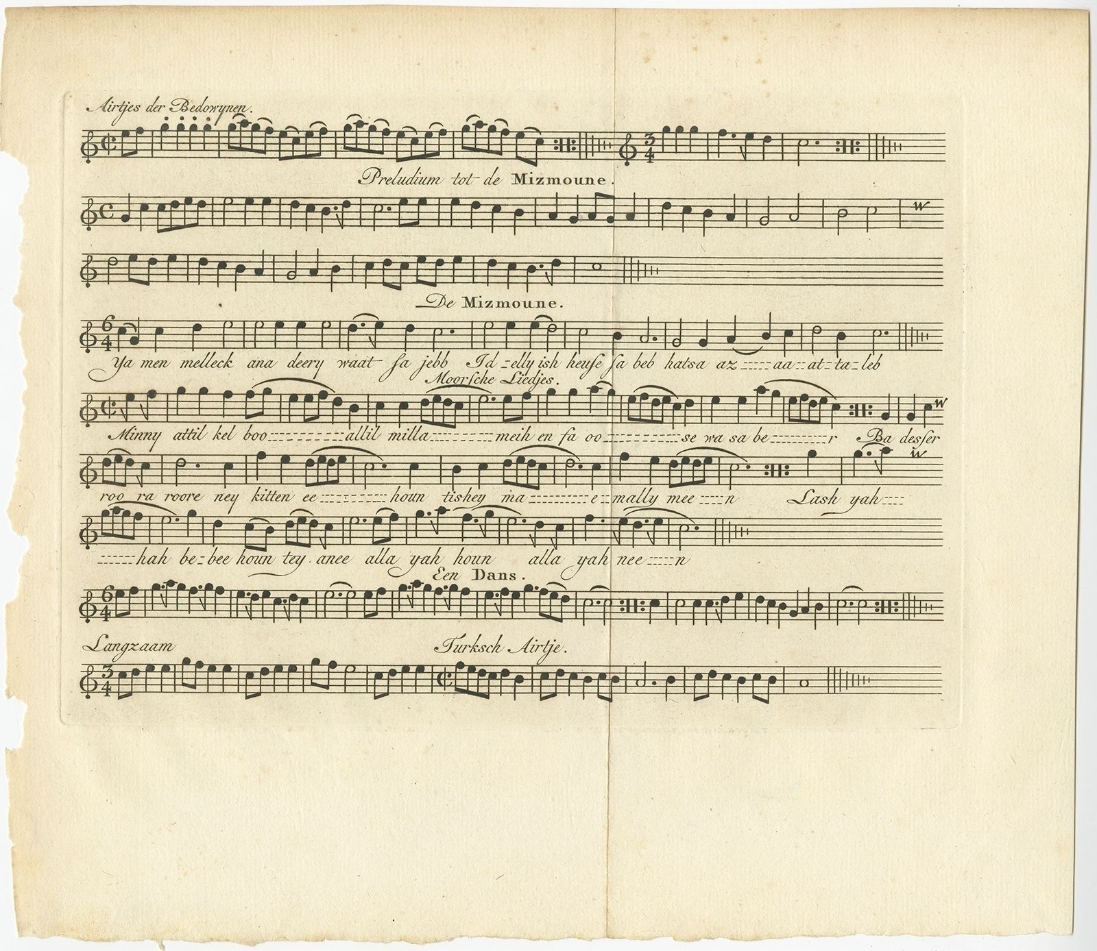 Antique Print Of A Moorish Song By Shaw (1773)