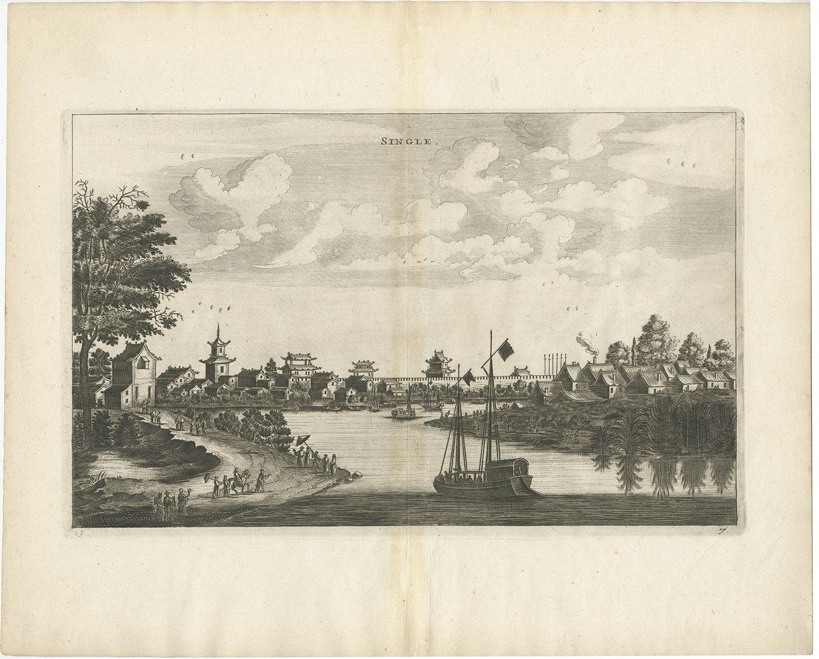 Antique Print Of The City Of Single By Nieuhof (1668)