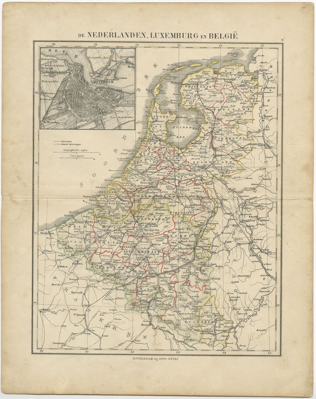 Antique Map Of The Netherlands, Belgium And Luxembourg By Petri (C.1873)