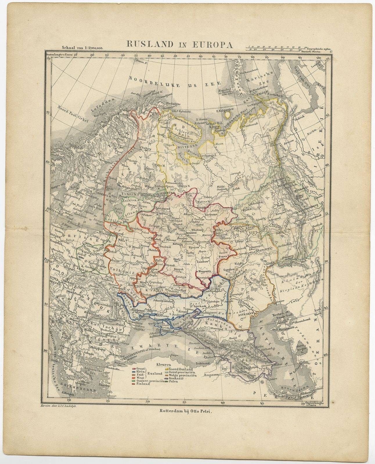 Antique Map Of Russia In Europe By Petri (C.1873)