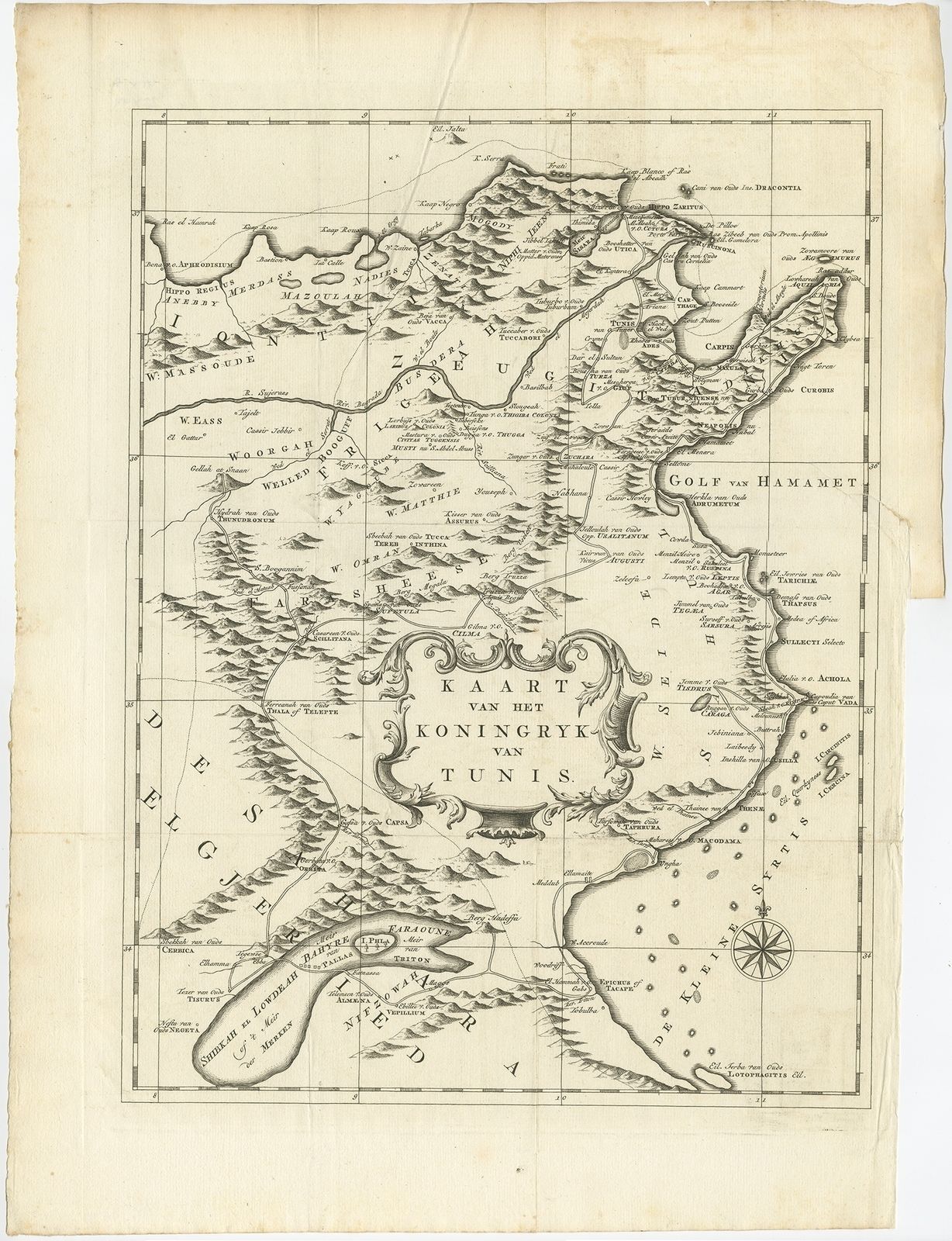 Antique Map Of The Kingdom Of Tunisia By Shaw (1773)
