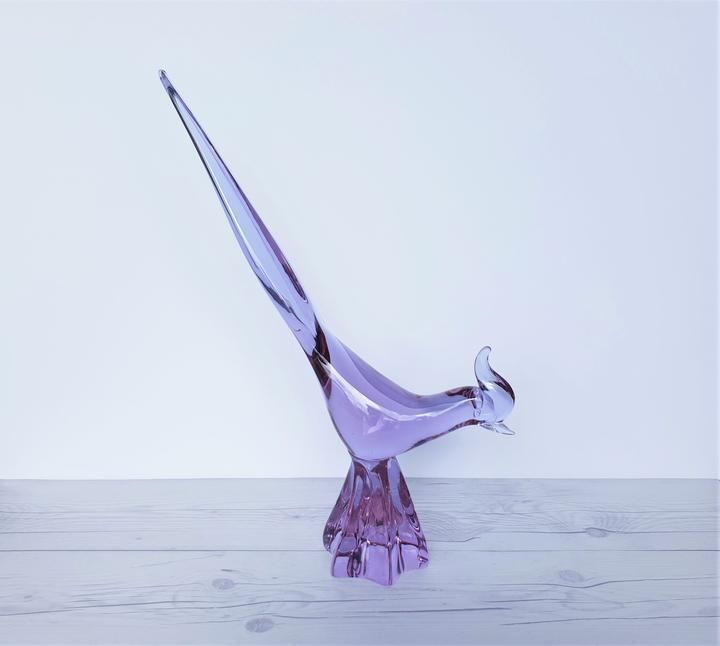Murano By Licio Zanetti Neodymium Alexandrite Handblown Art Glass Bird Sculpture, Signed, 1970s photo vintage