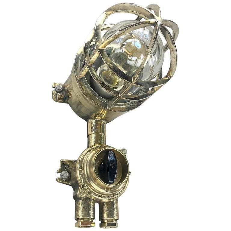 Vintage Industrial 1970s German Explosion Proof Wall Light   Cast Brass, Glass Shade & Rotary Switch photo furniture