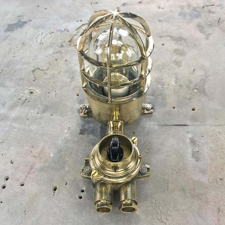 Vintage Industrial 1970s German Explosion Proof Wall Light   Cast Brass, Glass Shade & Rotary Switch photo Garden Lighting