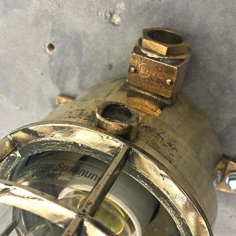 Vintage Industrial 1970s German Explosion Proof Wall Light   Cast Brass, Glass Shade & Rotary Switch photo vintage