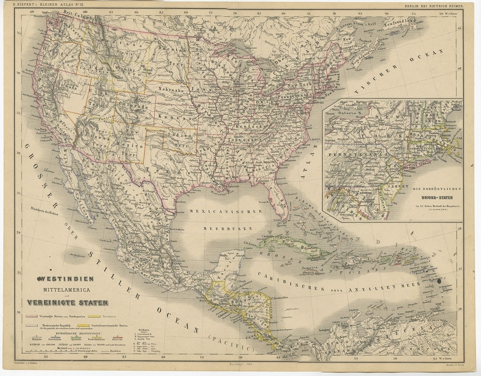 Antique Map Of Central America By Kiepert (C.1870)