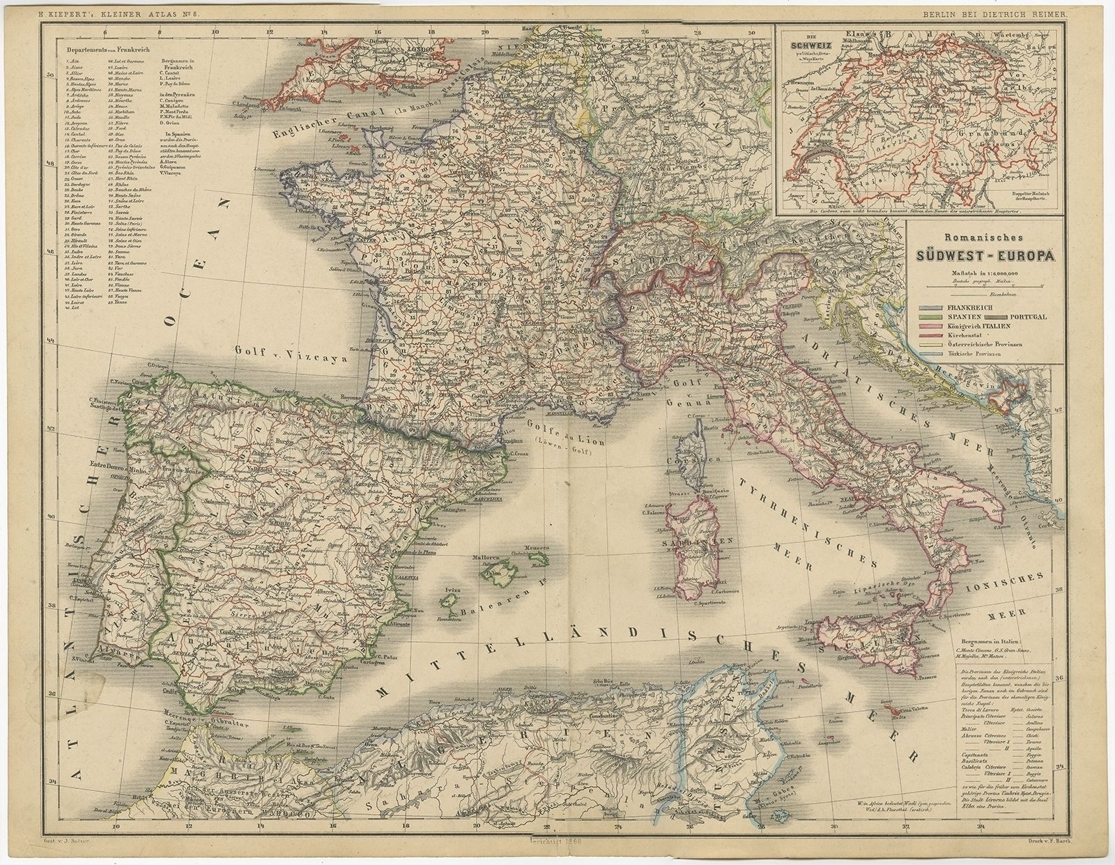 Antique Map Of Southwest Europe By Kiepert (C.1870)
