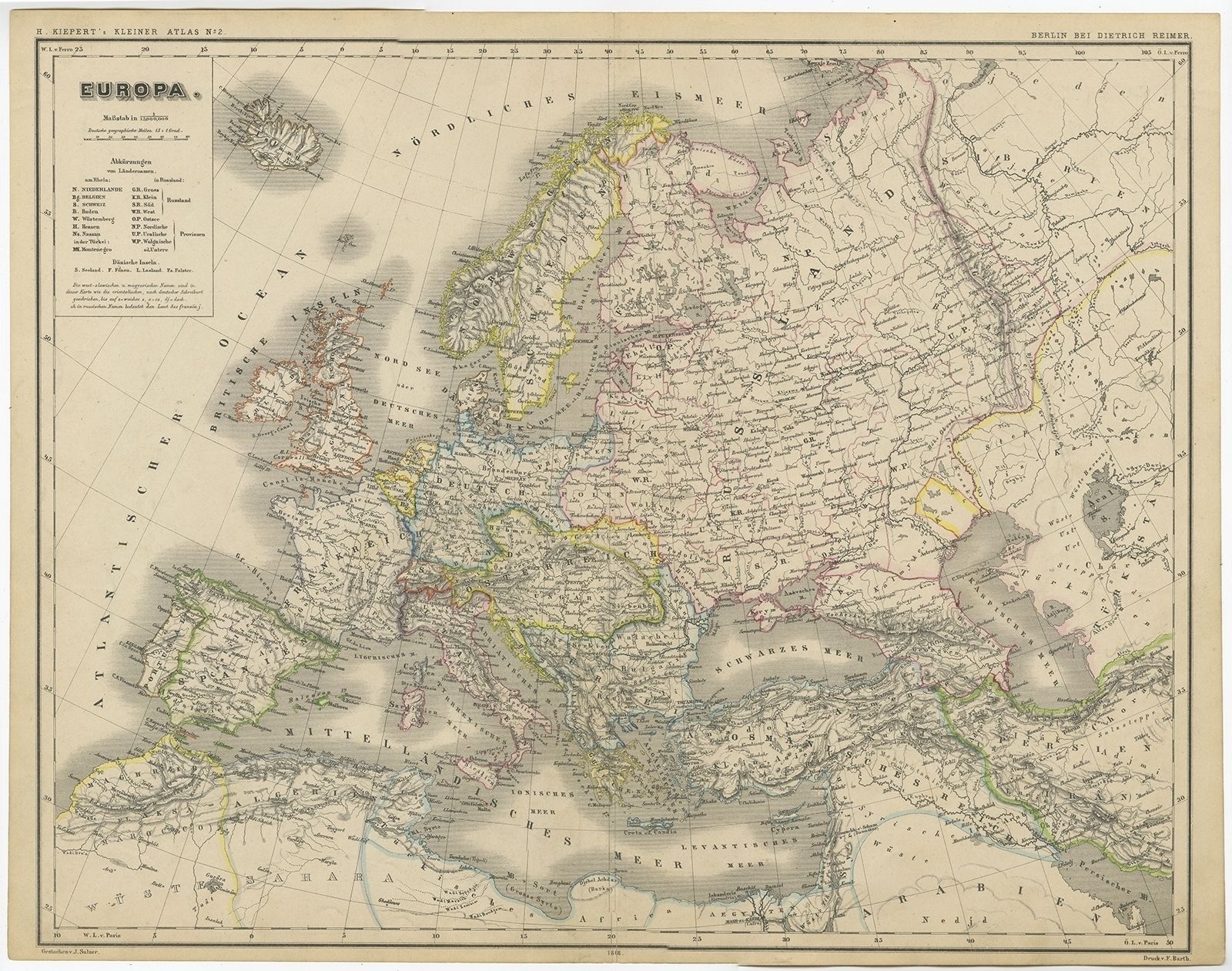 Antique Map Of Europe By Kiepert (C.1870)