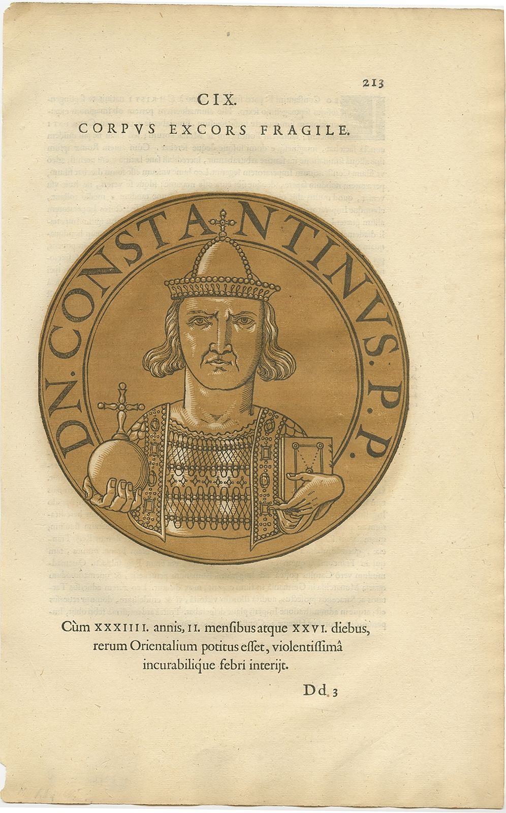Antique Portrait Of Constantine IV By Goltzius (1645)