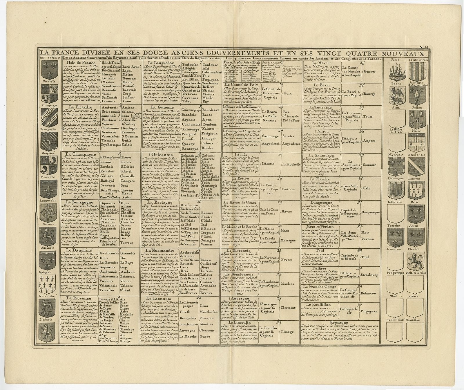 Antique Print Of The Regions Of France By Chatelain (1732)