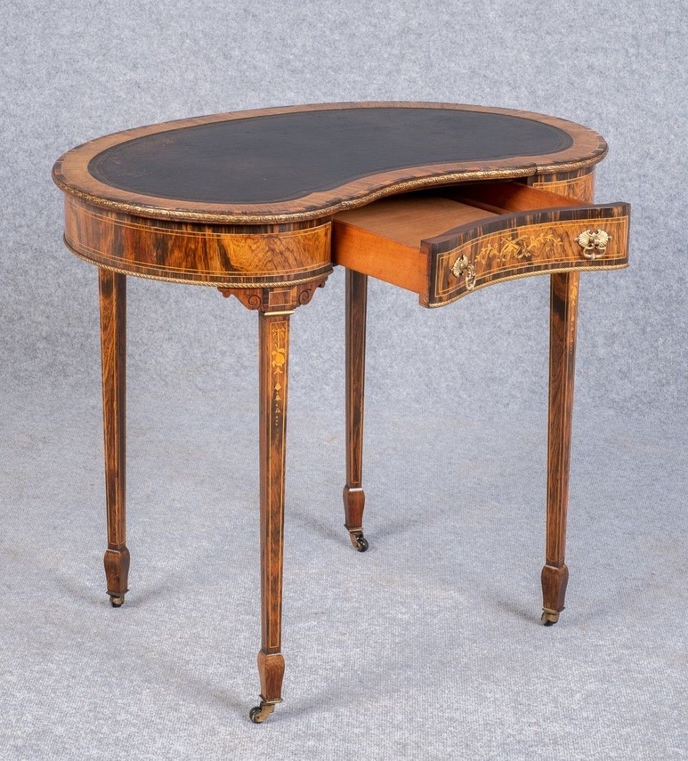 Fine Rosewood & Inlaid Kidney Shaped Writing Table photo buy