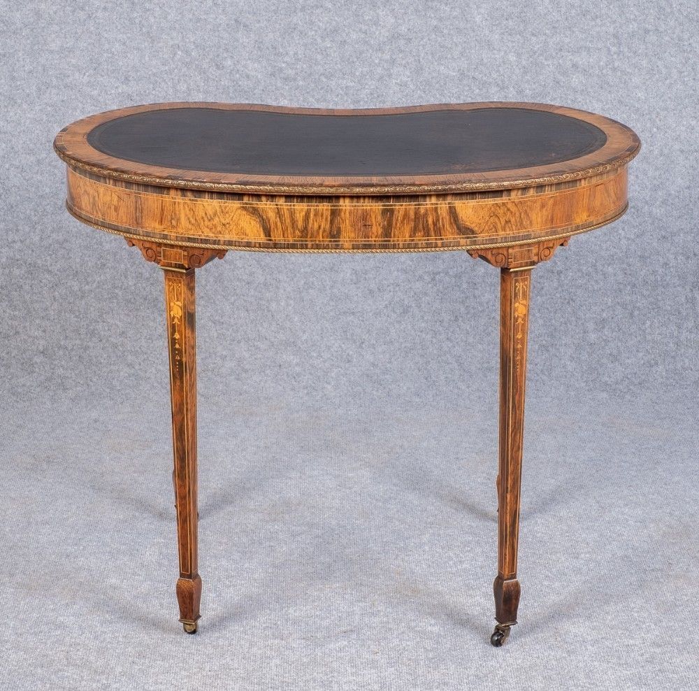 Furniture Fine Rosewood & Inlaid Kidney Shaped Writing Table photo