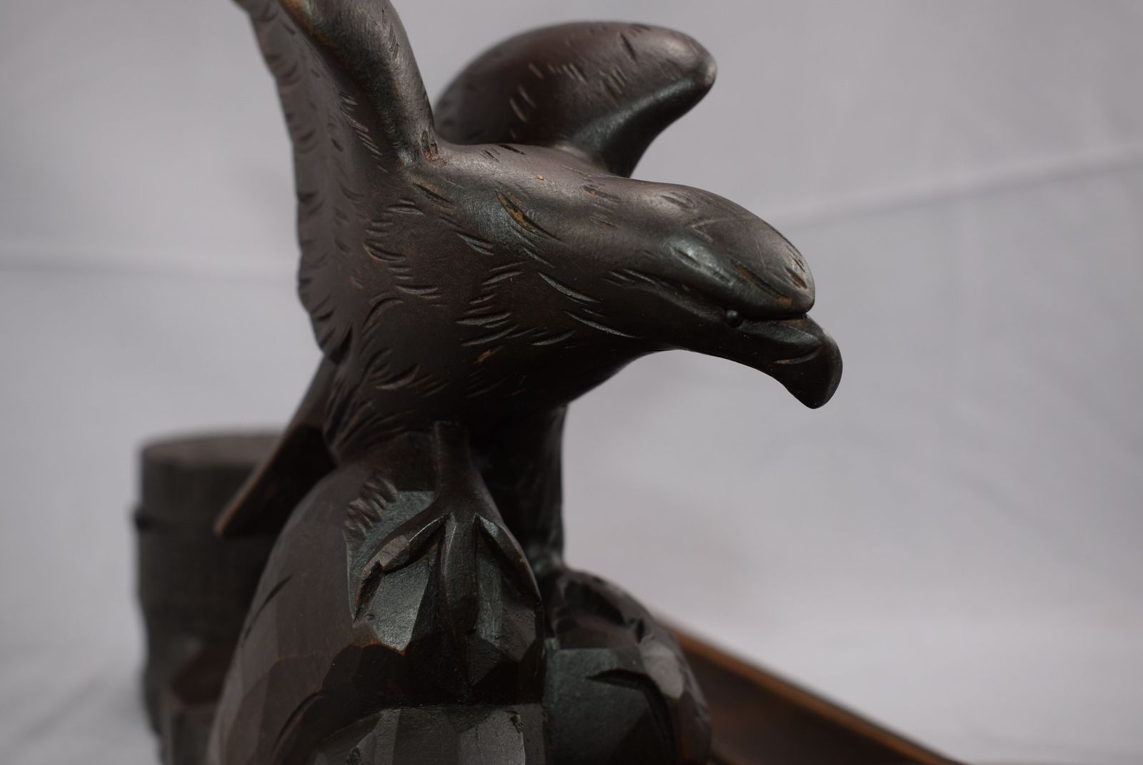 photo for sale Black Forest Hand Carved Wood Eagle Double Inkwell Ink Stand