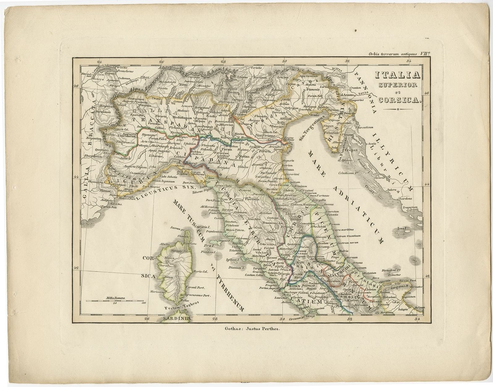 Antique Map Of Italy And Corse By Perthes (1848)