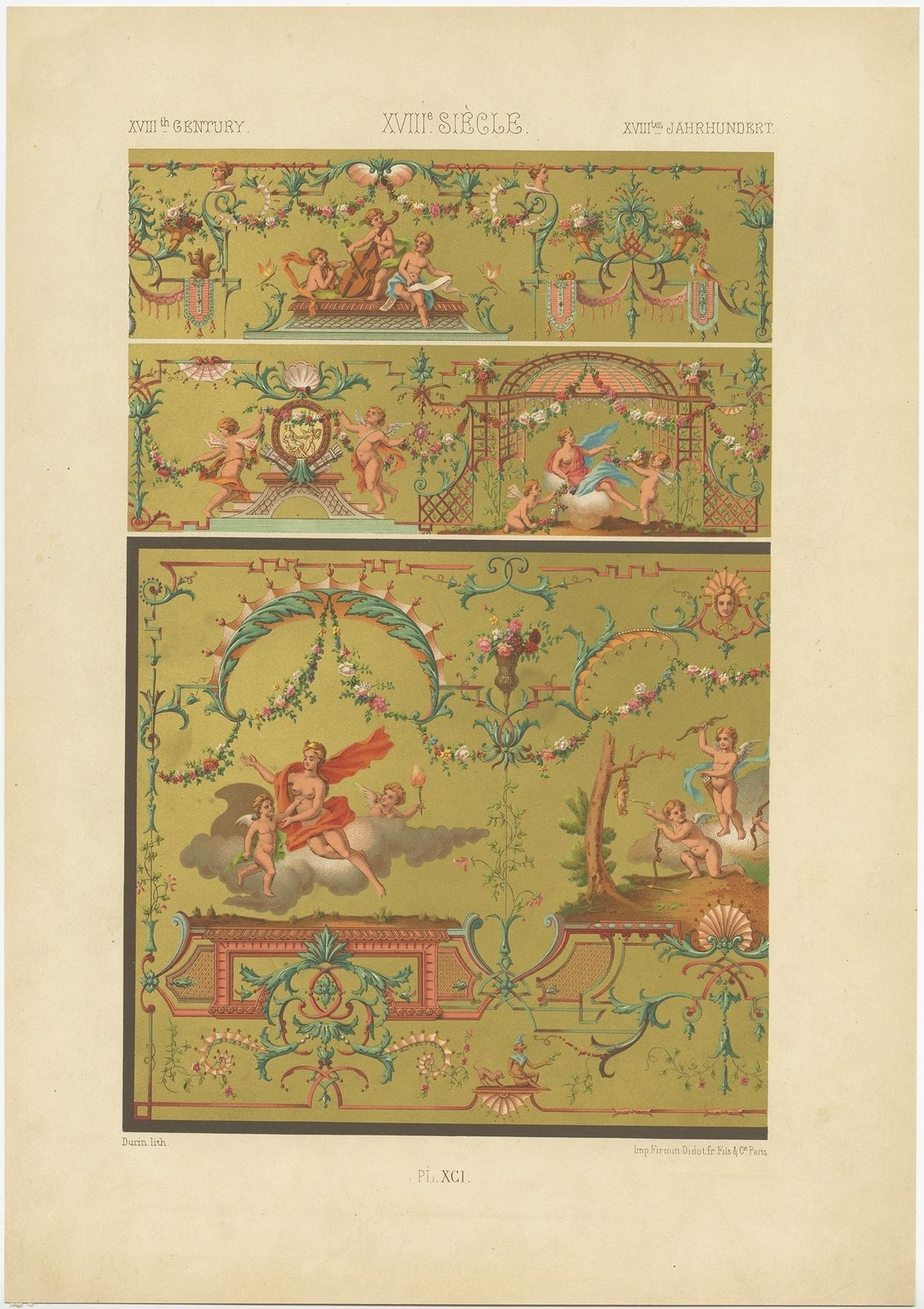 Pl. 91 Antique Print Of Decorative Art In The 18th Century By Rachinet (1869)