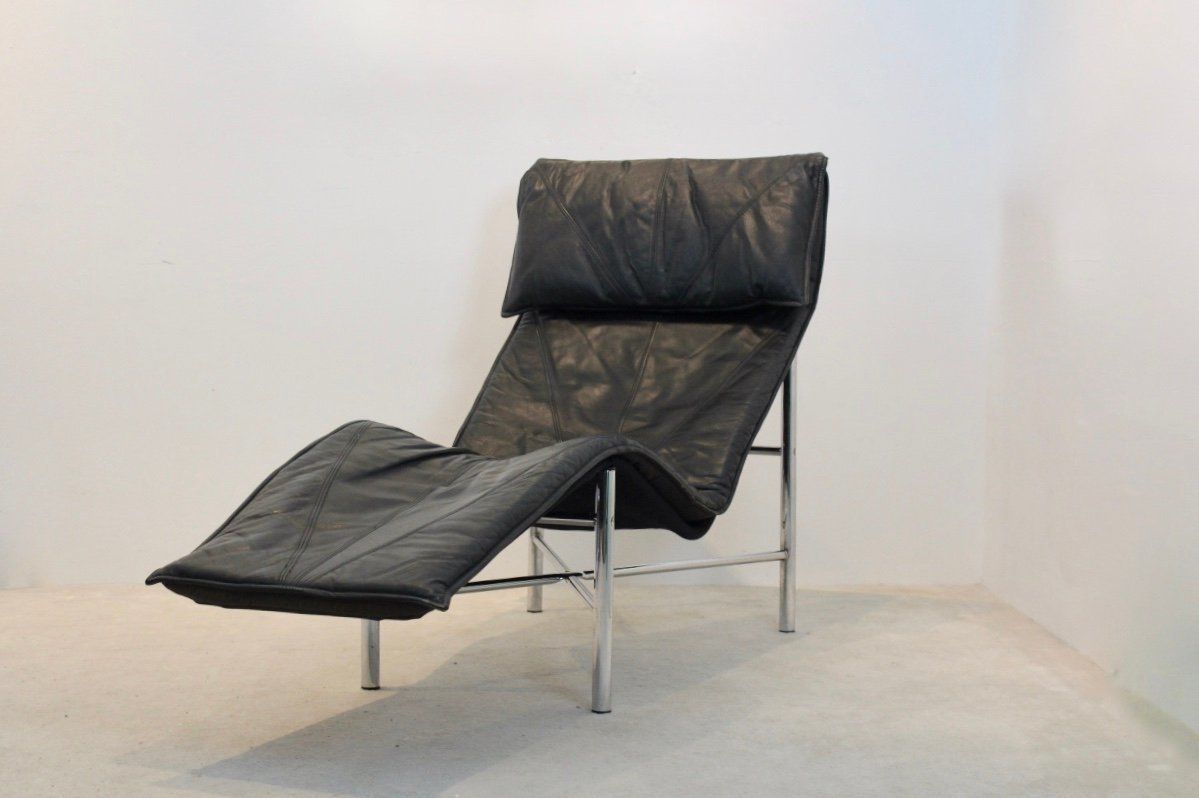 Black Leather Skye Chaise Lounge By Tord Björklund For Ikea, 1970s photo vinterior