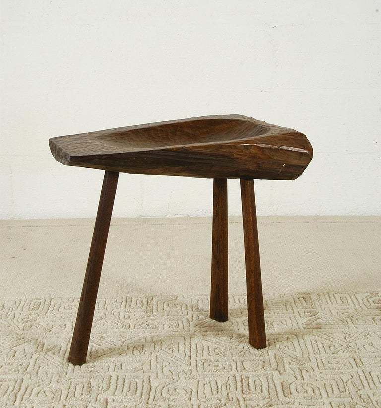 19c Folk Art Primitive Country Swedish Adze Carved Rosewood Tripod Table Bowl photo for sale