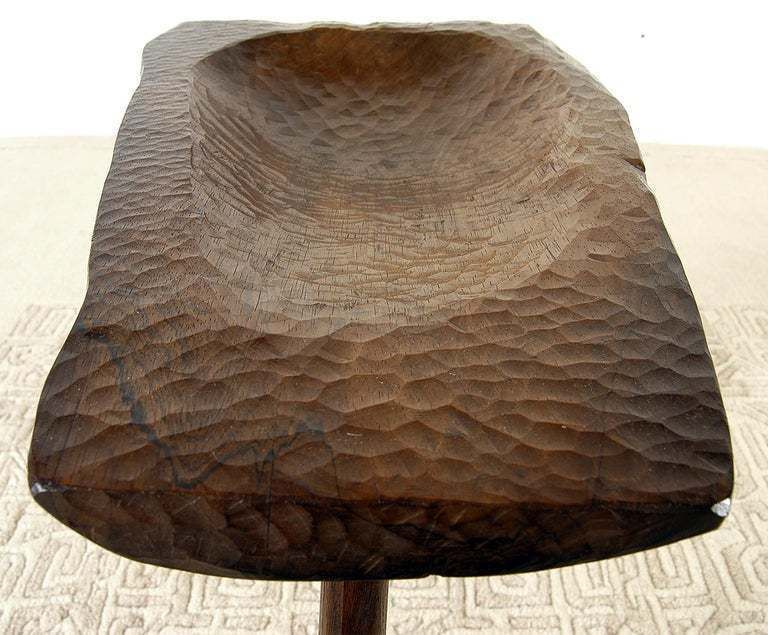 19c Folk Art Primitive Country Swedish Adze Carved Rosewood Tripod Table Bowl photo vinterior