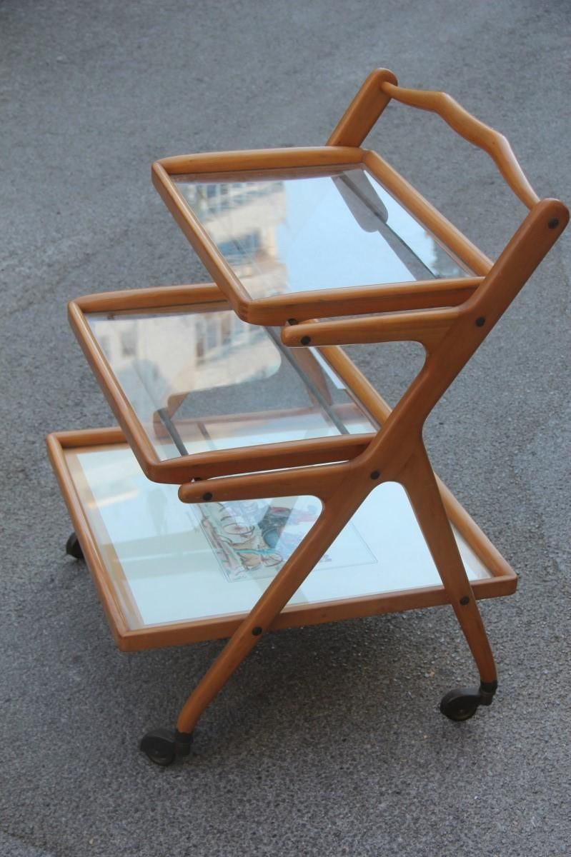 photo buy Midcentury Italian Bar Cart Casino By Cesare Lacca Maple Wood Brass Parts, 1950s