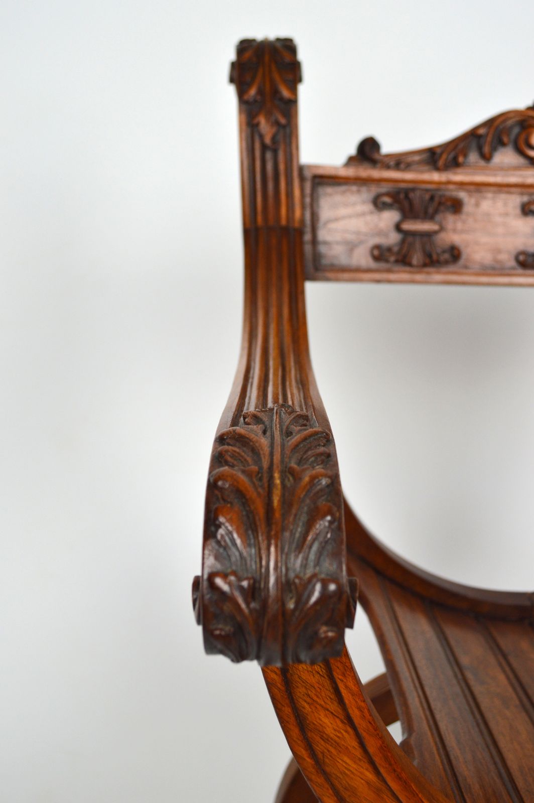 photo vinterior French Carved Walnut Curule Or Armchair, Renaissance Revival