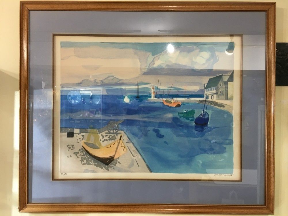 Georges Lambert Limited Edition Watercolour Of A French Harbour C1970 80 photo furniture