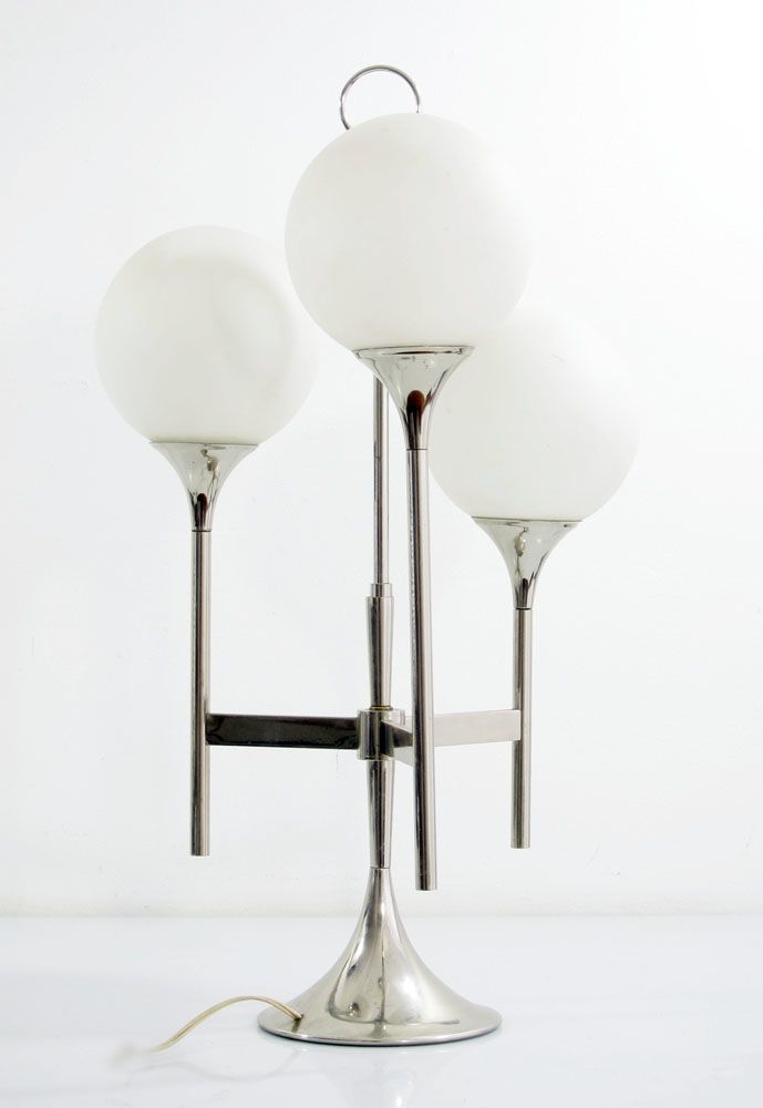 Reggiani/Sciolari Stijl Driearmige Chromen Tafellamp, Jaren 1970