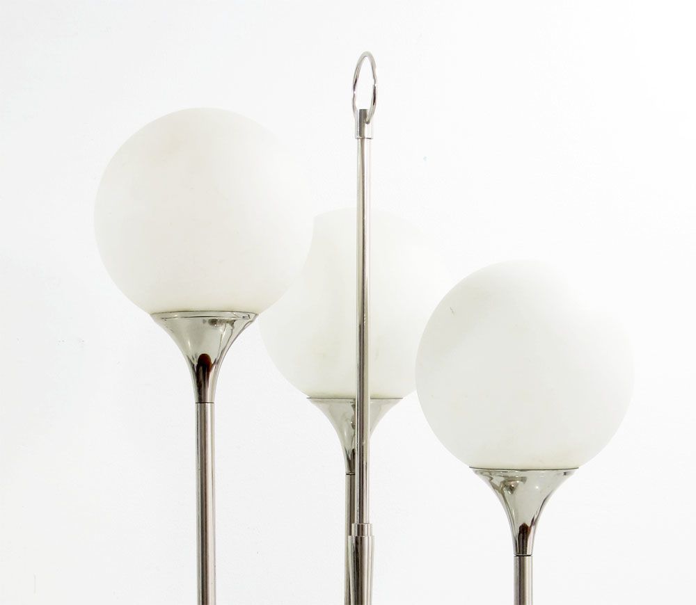 Reggiani/Sciolari Stijl Driearmige Chromen Tafellamp, Jaren 1970 photo for sale