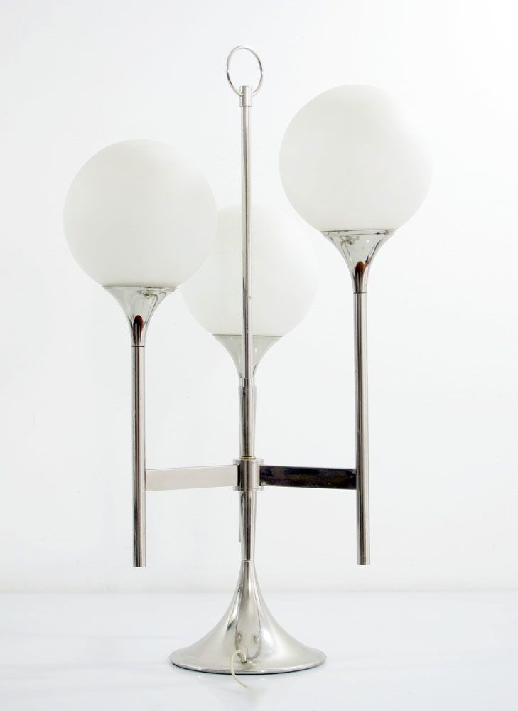 Reggiani/Sciolari Stijl Driearmige Chromen Tafellamp, Jaren 1970 photo Verlichting