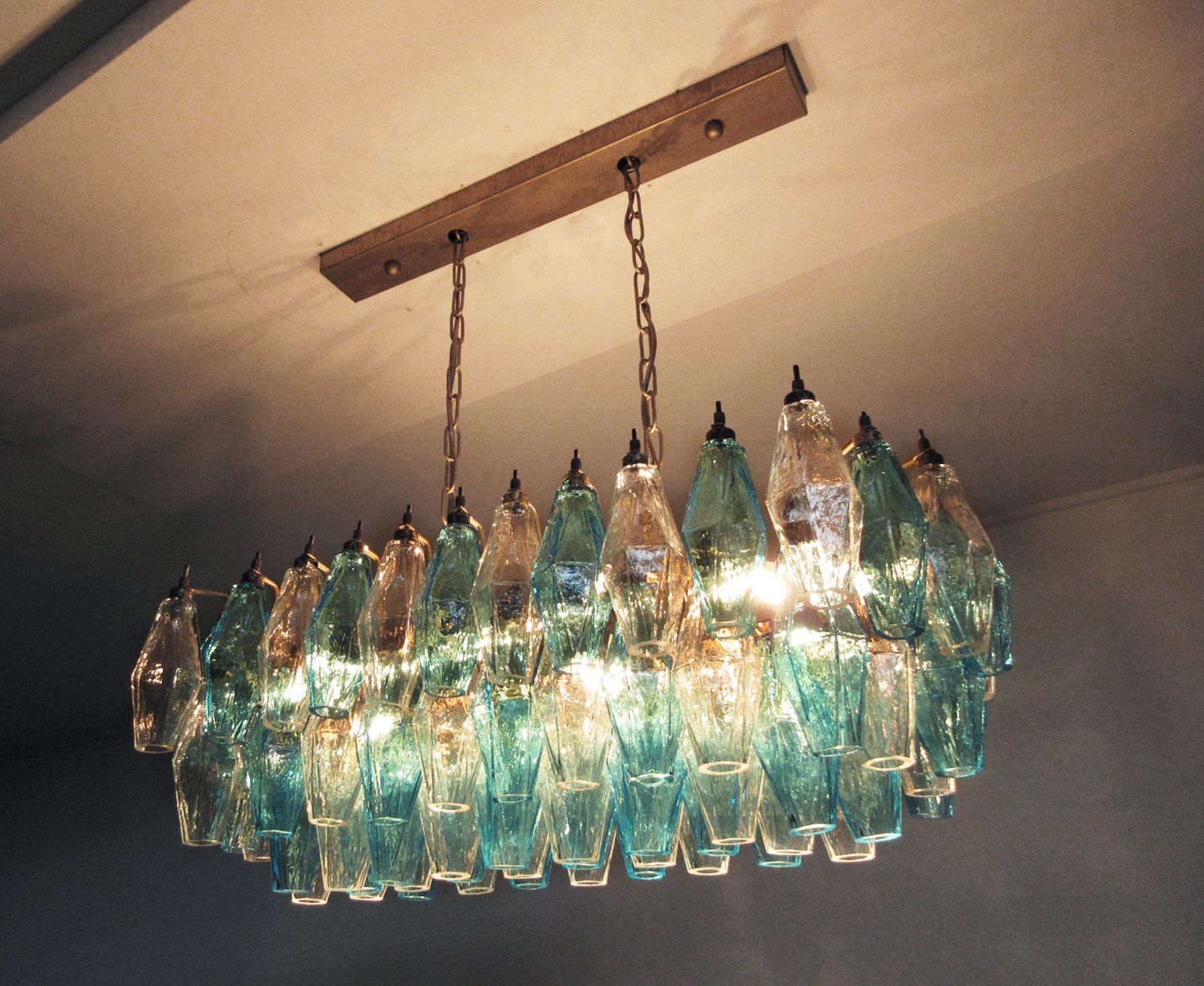 Elegant Murano Poliedri Chandelier   Carlo Scarpa   84 Glasses Trasparent And Blue photo 1610.0