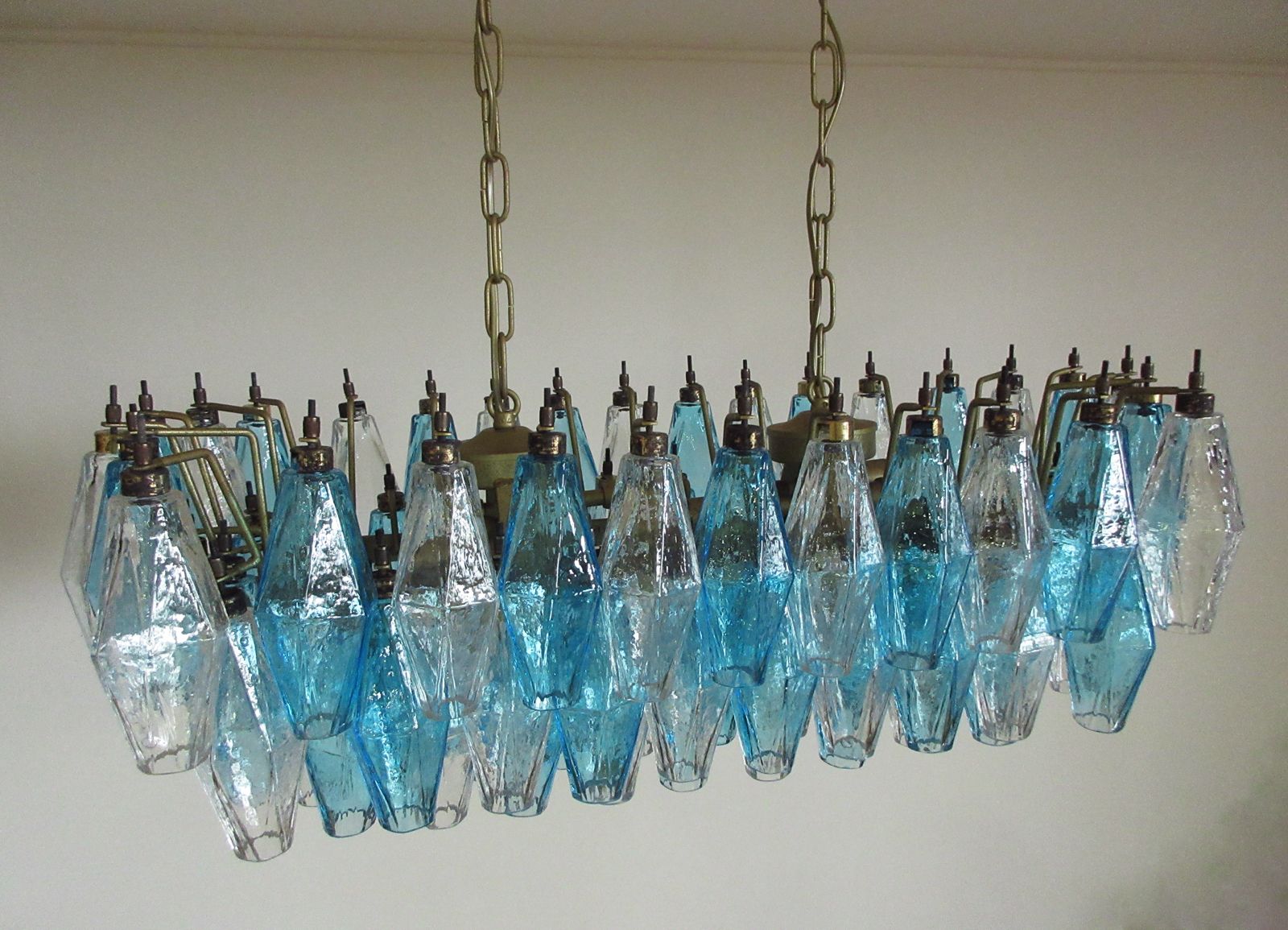 Lighting Elegant Murano Poliedri Chandelier   Carlo Scarpa   84 Glasses Trasparent And Blue photo