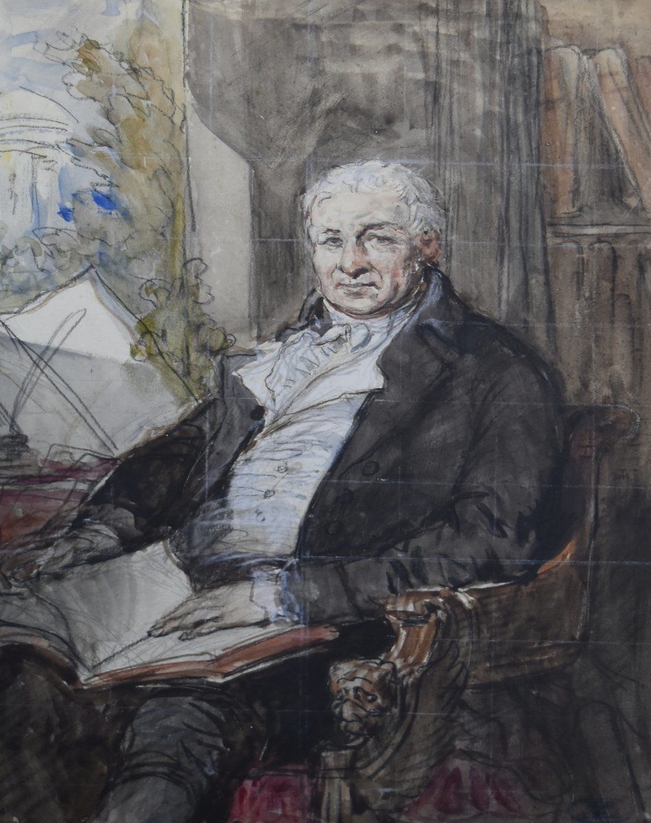 Portrait Of A Man Of Quality, Watercolor And Highlights Of Gouache