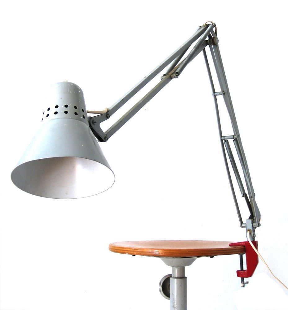 Vintage Grijze Industriële Tafellamp Uit De Jaren Zestig photo for sale