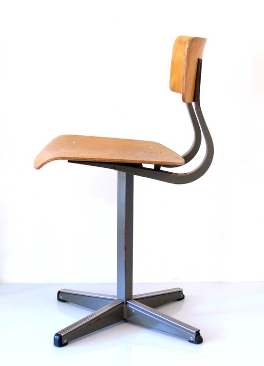 Plywood Wooden School Chair, Sixties Vintage Retro