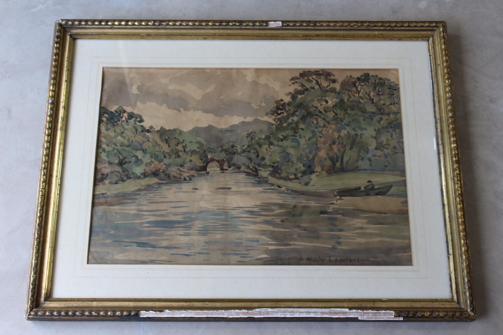Dorothy Alicia Lawrenson A River Landscape Watercolour photo furniture