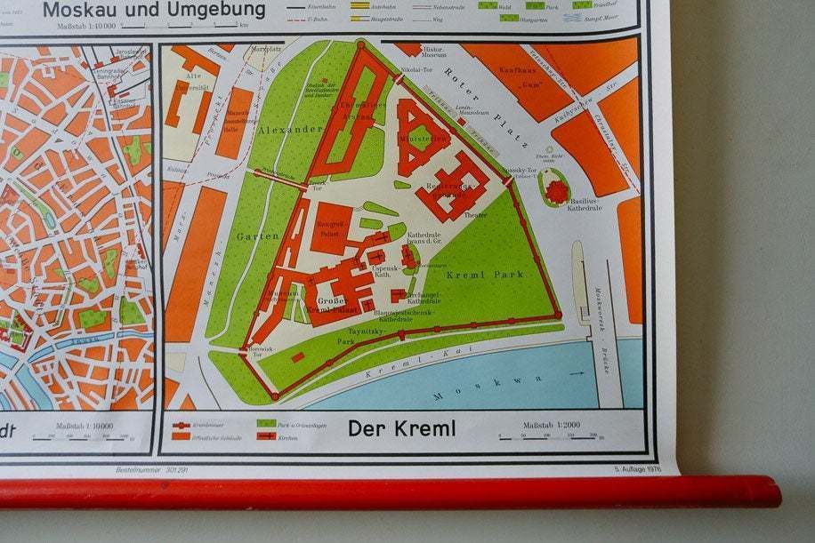 Original Huge Vintage German Educational School Wall Chart Moscow Mockba Map Geography Russia Soviet Union Beautiful Rare Westermann photo Art