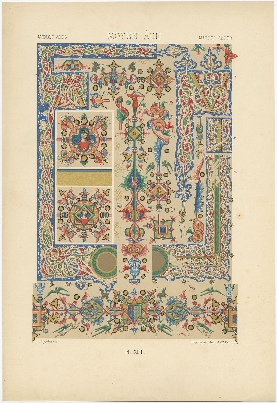 Pl. 43 Antique Print Of Decorative Art In The Middle Ages By Rachinet (1869)