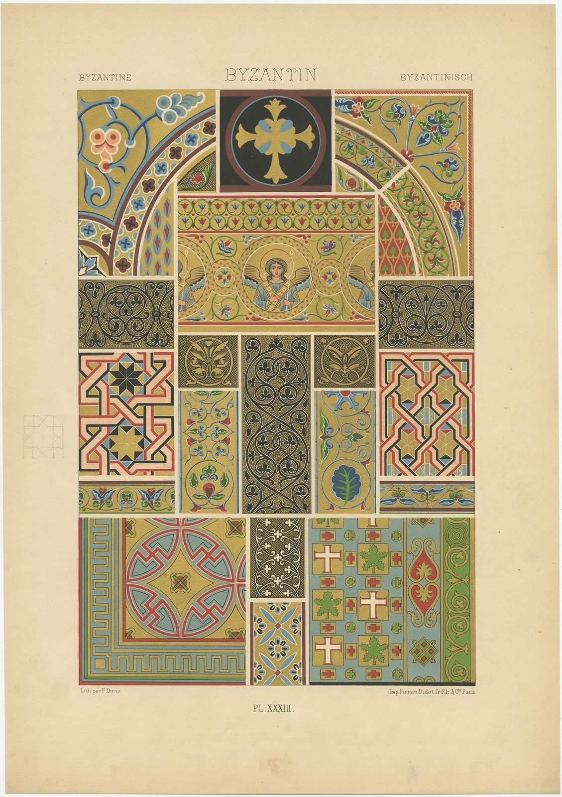 Pl. 33 Antique Print Of Byzantine Decorative Art By Rachinet (1869)
