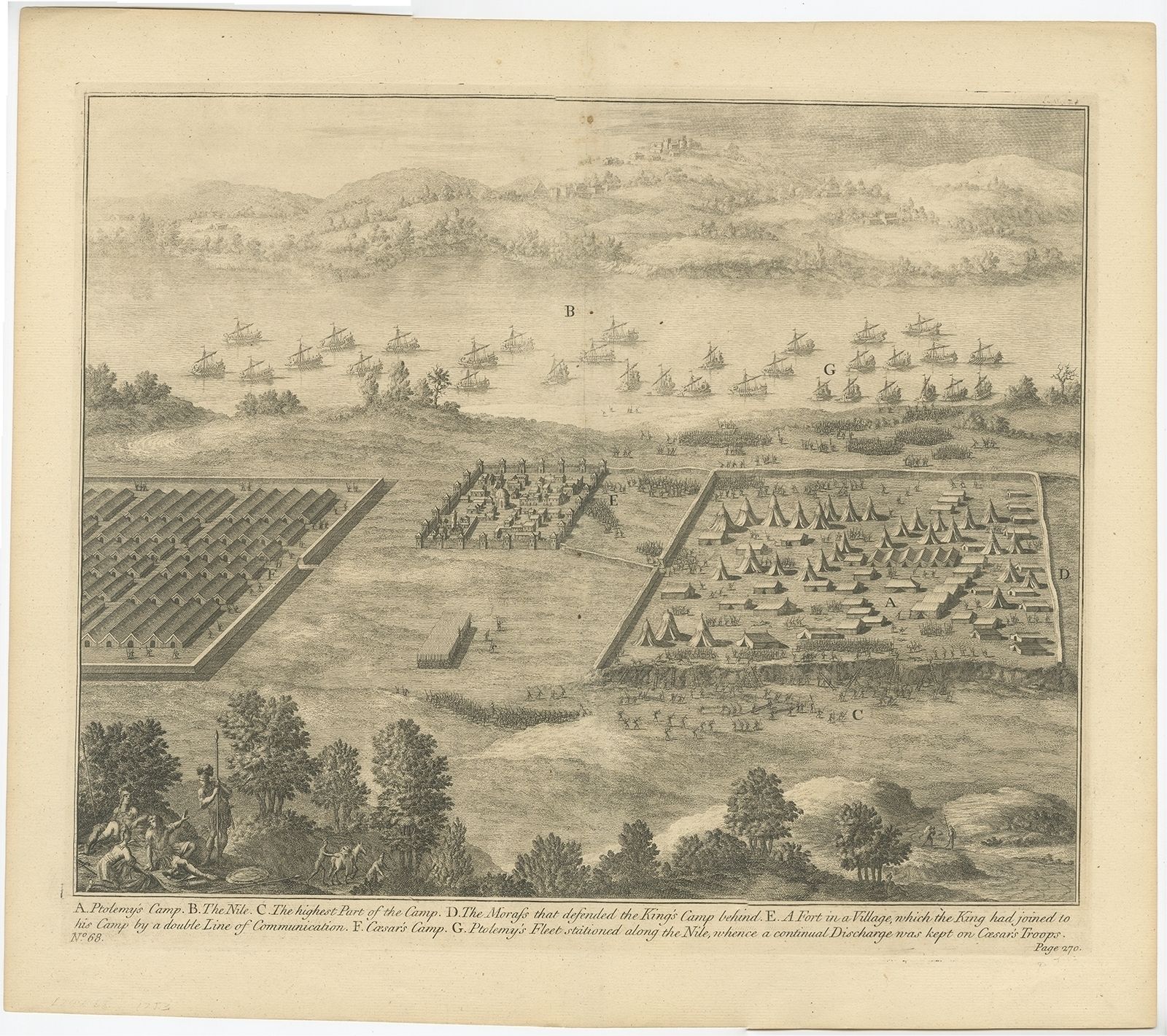 No. 68 Antique Print Of Ptolemy's Camp By Duncan (C.1753)
