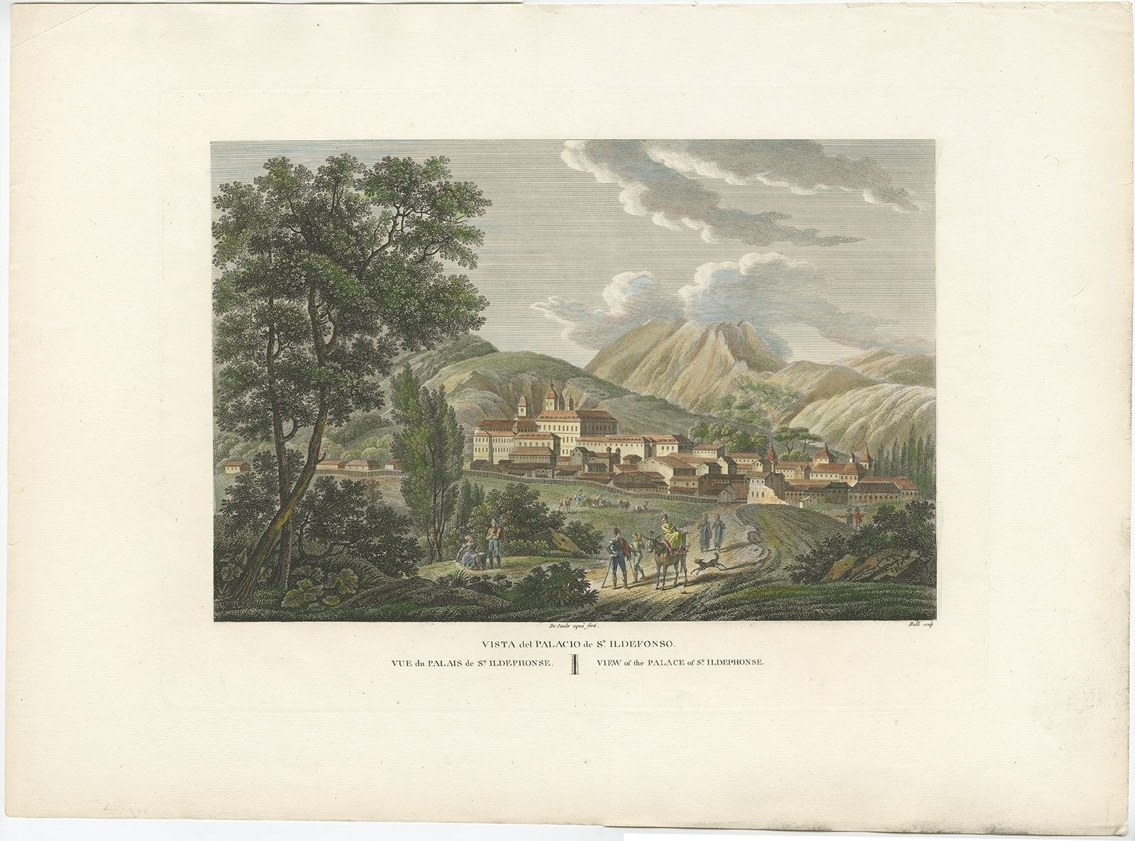 Antique Print Of The Palace Of St. Ildephonse By Laborde (C.1820)