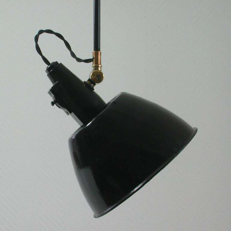 Vintage Swiss Industrial Bauhaus Enamel And Brass Pendant By Belmag, 1930s photo Lighting