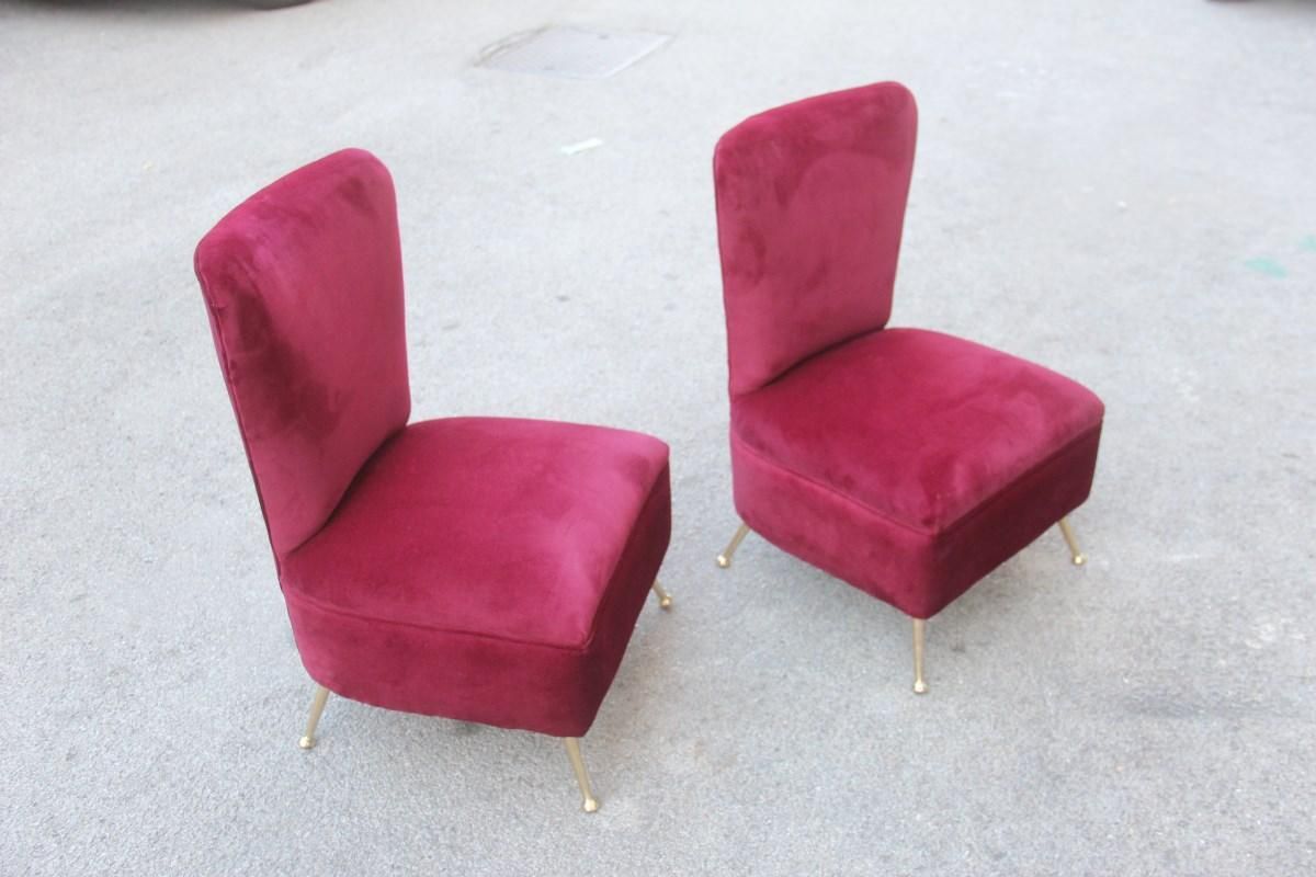 Bedroom Chairs Dark Red Velvet Feet Brass Midcentury Italian Design Gigi Radice photo furniture